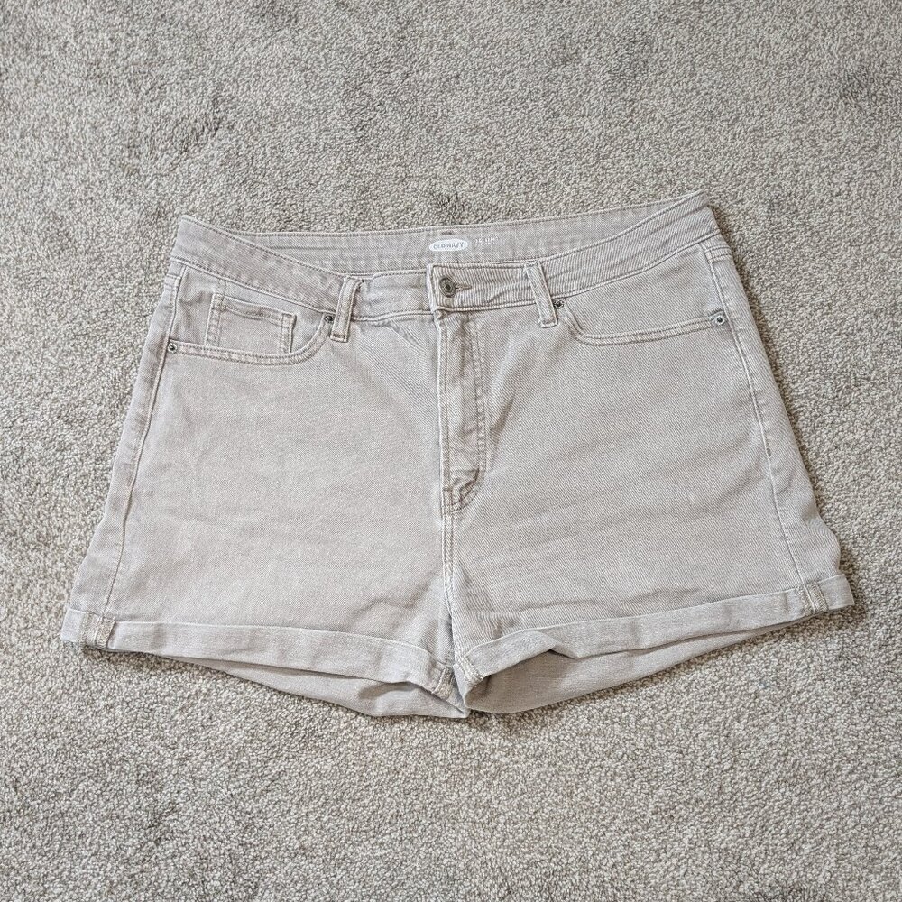 OLD NAVY OG Short, Gray Stretch Denim High-Rise Cuffed Jean Shorts; Size 14
